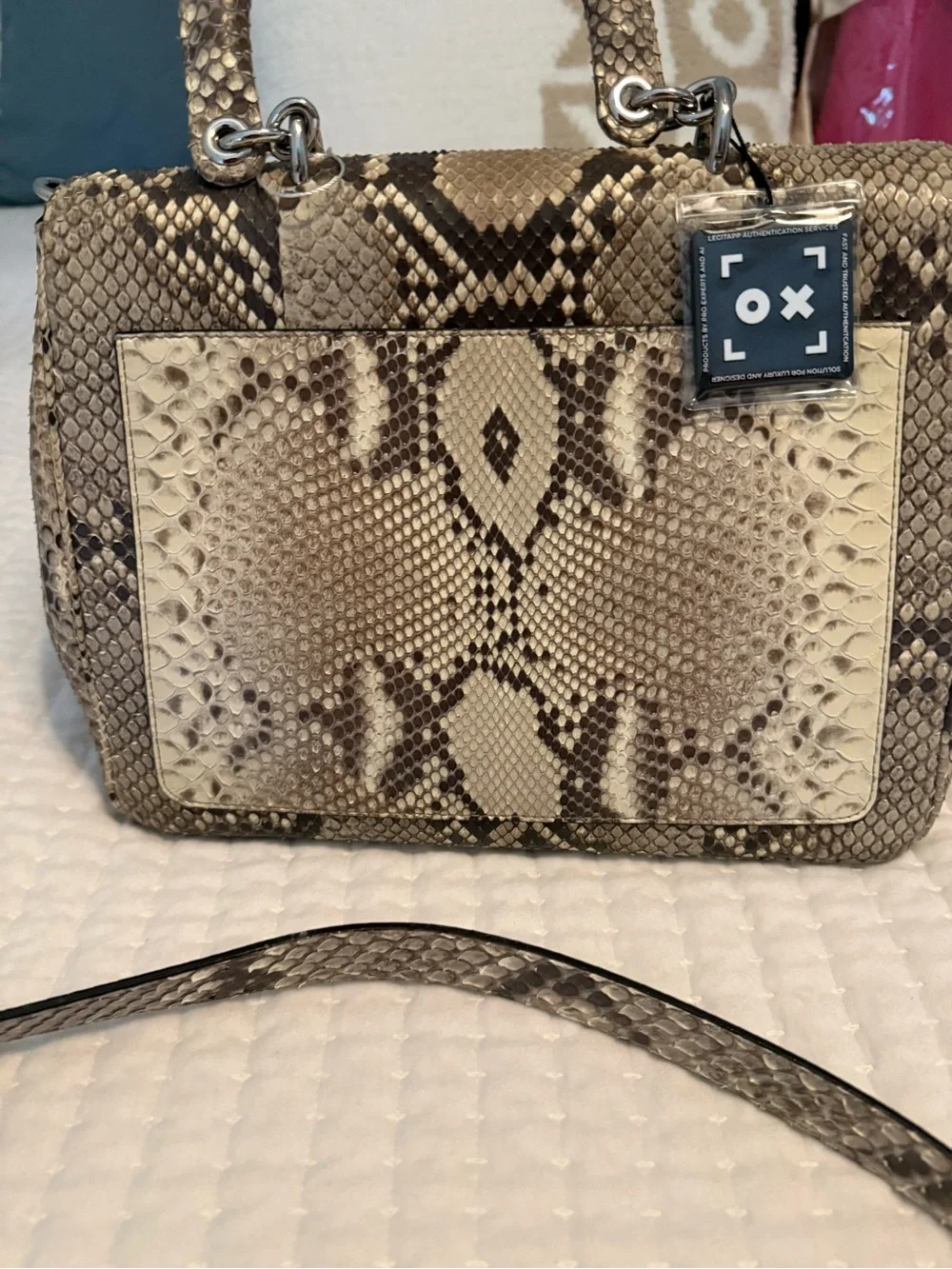 Dior Python-Print Top Handle in Beige and Dark Brown